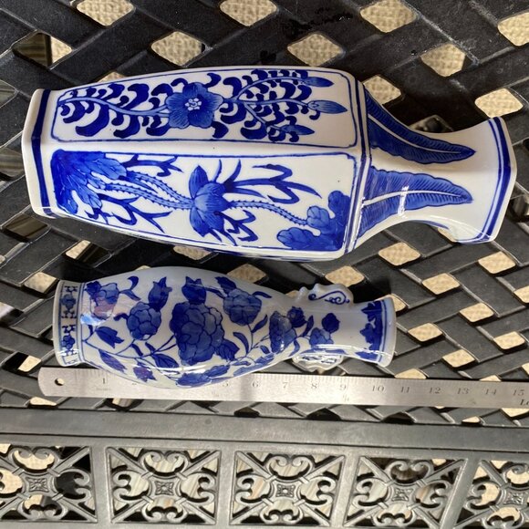 Chinoiserie Wall Pockets - Blue and White Wall Vases - Picture 8 of 14
